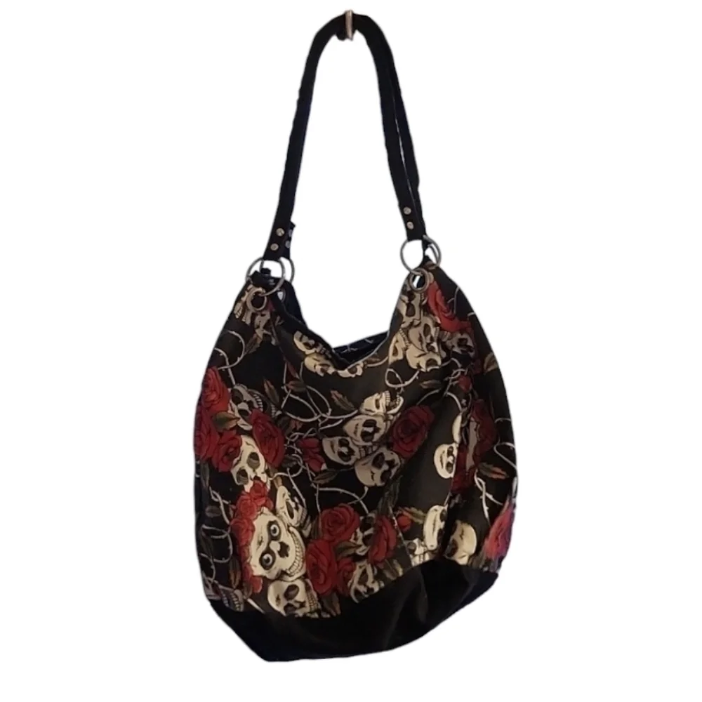 Skull and Roses Shoulder Tote Bag
